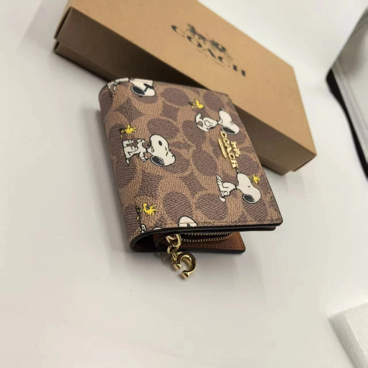 Coach X Peanuts Snap Wallet Signature Canvas Snoopy Print NWT