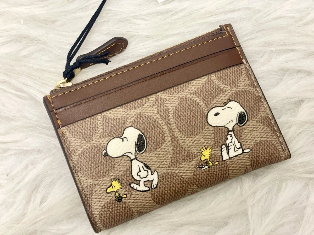 Coach X Peanuts Mini Skinny ID Case Signature Canvas Snoopy CBT14 NWT