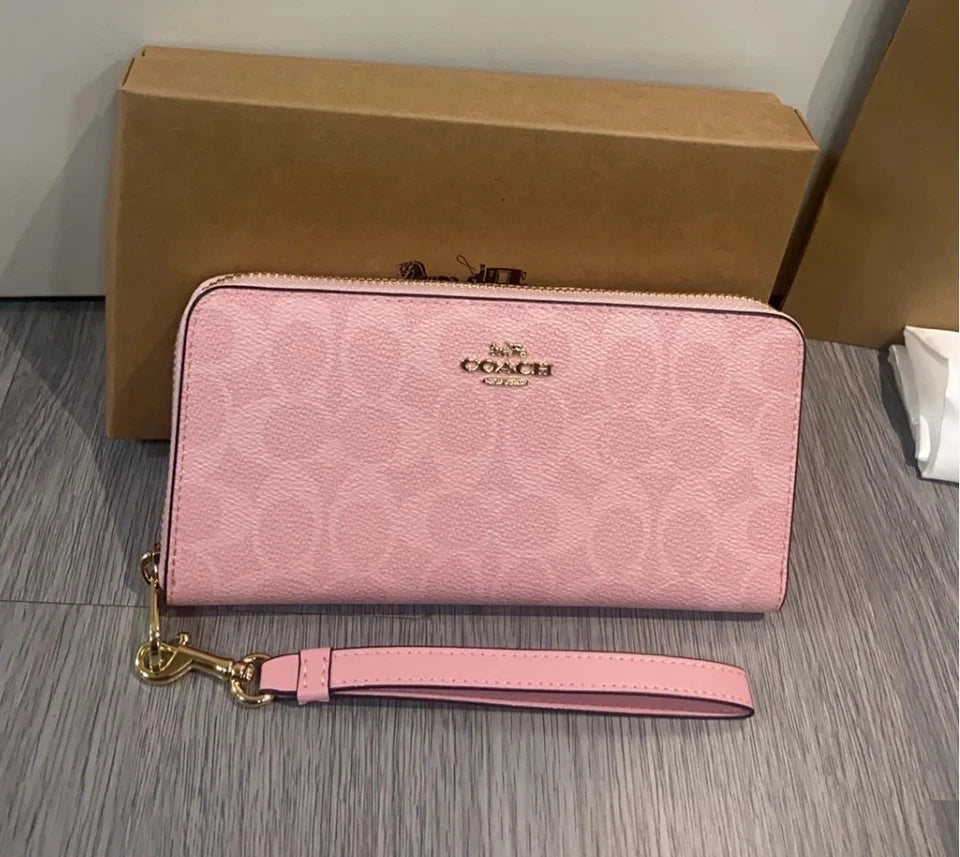 Long Zip-Around Signature Canvas Wallet – Powder Pink