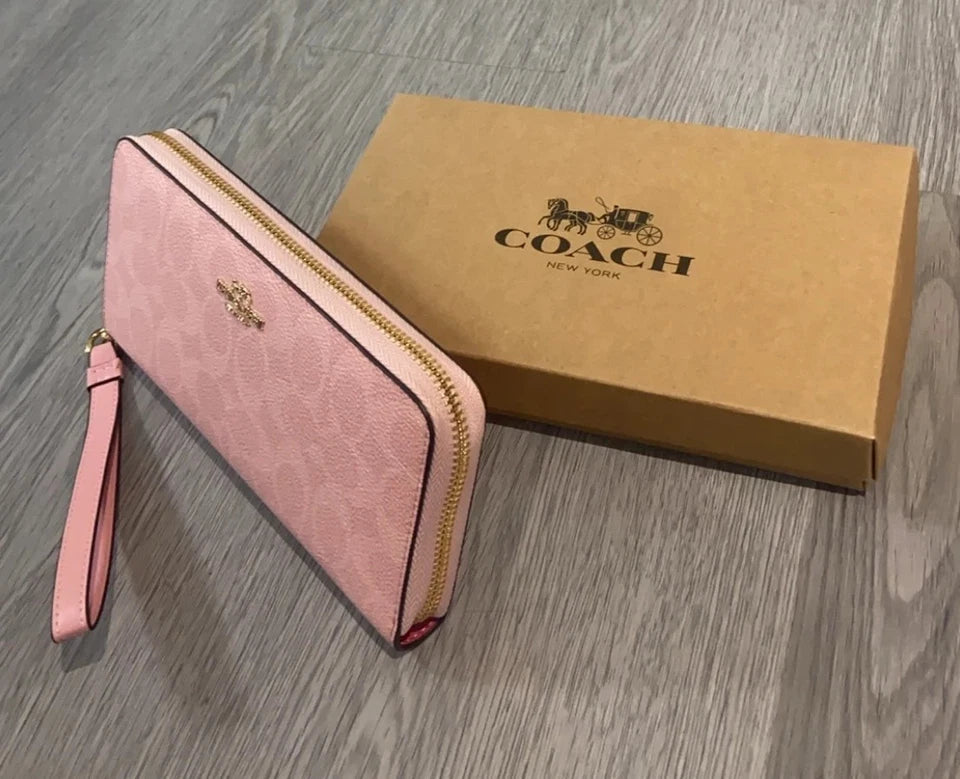 Long Zip-Around Signature Canvas Wallet – Powder Pink